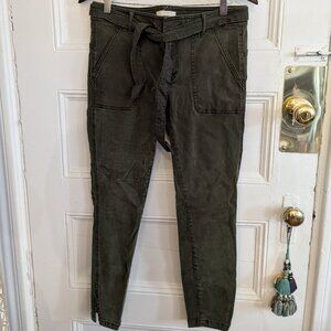 Loft olive green utility skinny trousers with split ankle & belt, size 6